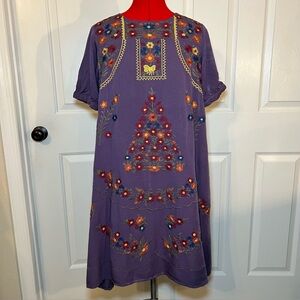 marie b. Short Sleeve Fully Lined Floral Embroidered Dress w/ Pockets Womens L
